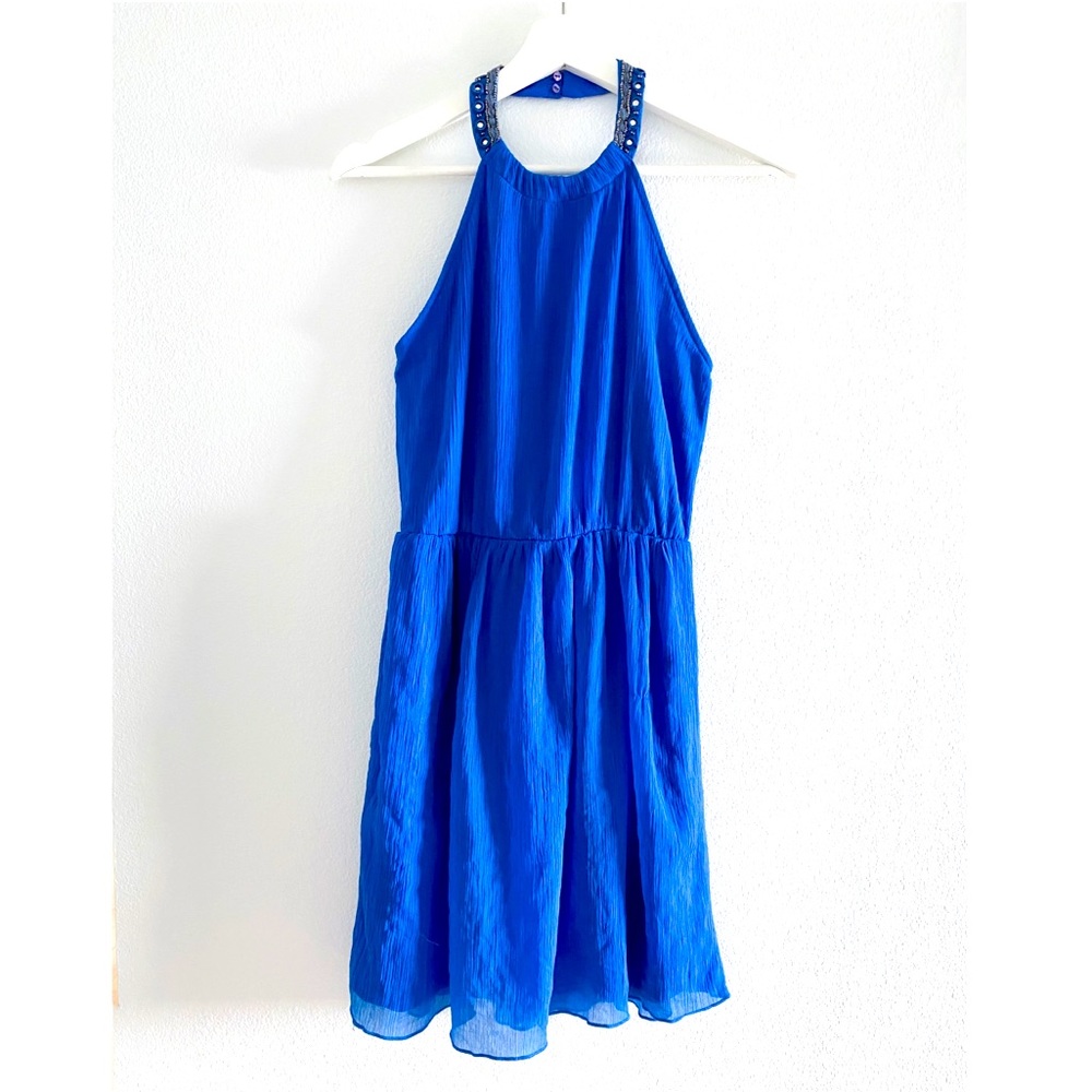 NWOT! ZARA Blue Embroidered Halter Neck Dress